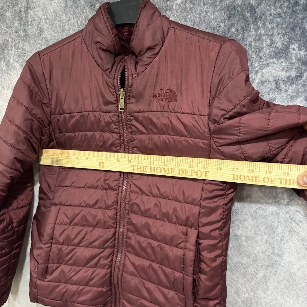 The North Face Girls L Reversible Faux Fur Quilted Coat Full Zip Burgundy